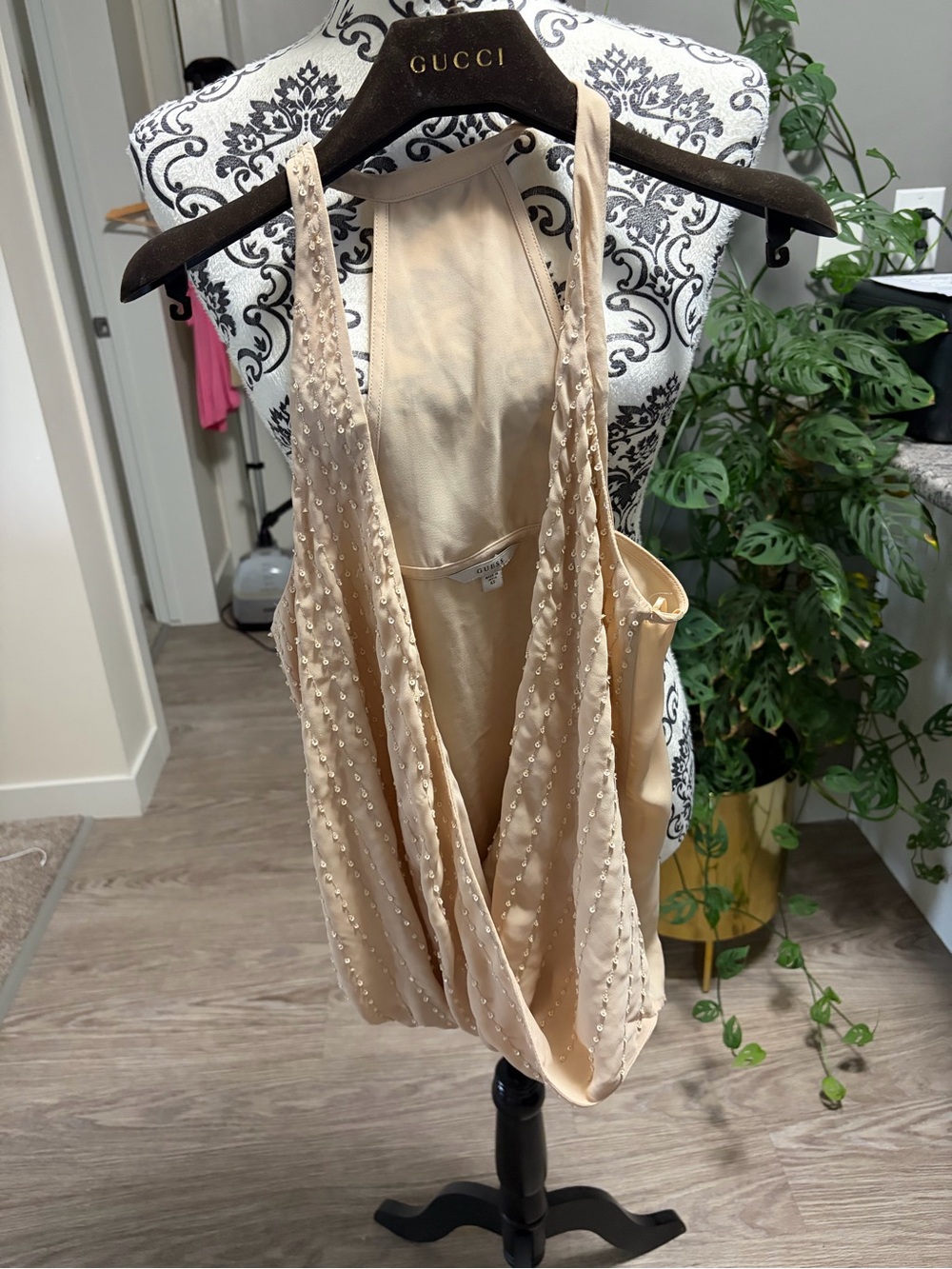 GUESS - Beige Beaded Draped Chemise